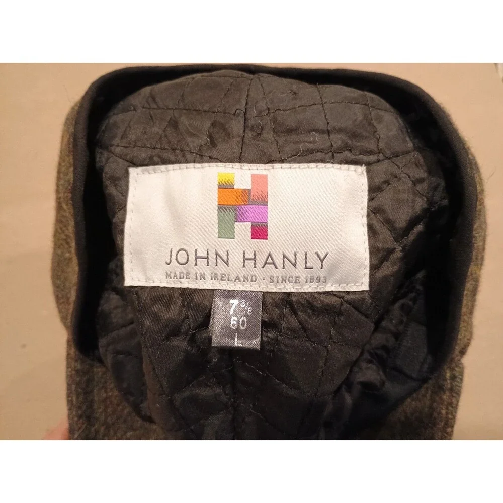 John Hanly 100% Wool Tweed Baseball Style Cap with Earflaps Sz 7 3/8  Large
